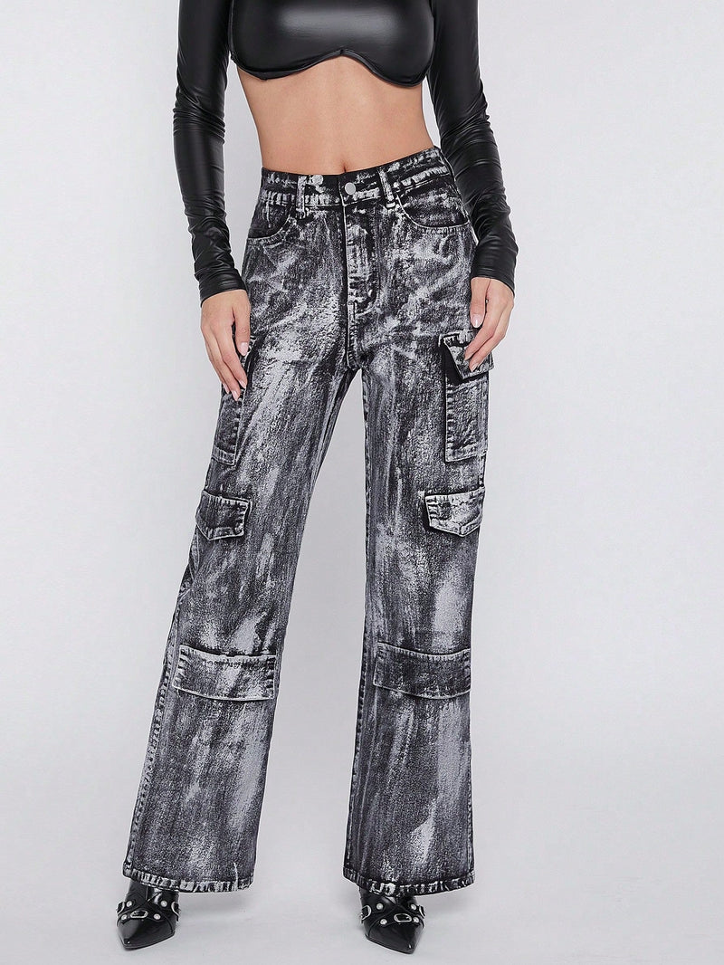 Haute Pantalones Jeans Estilo Cargo Para Mujer Con Bolsillos