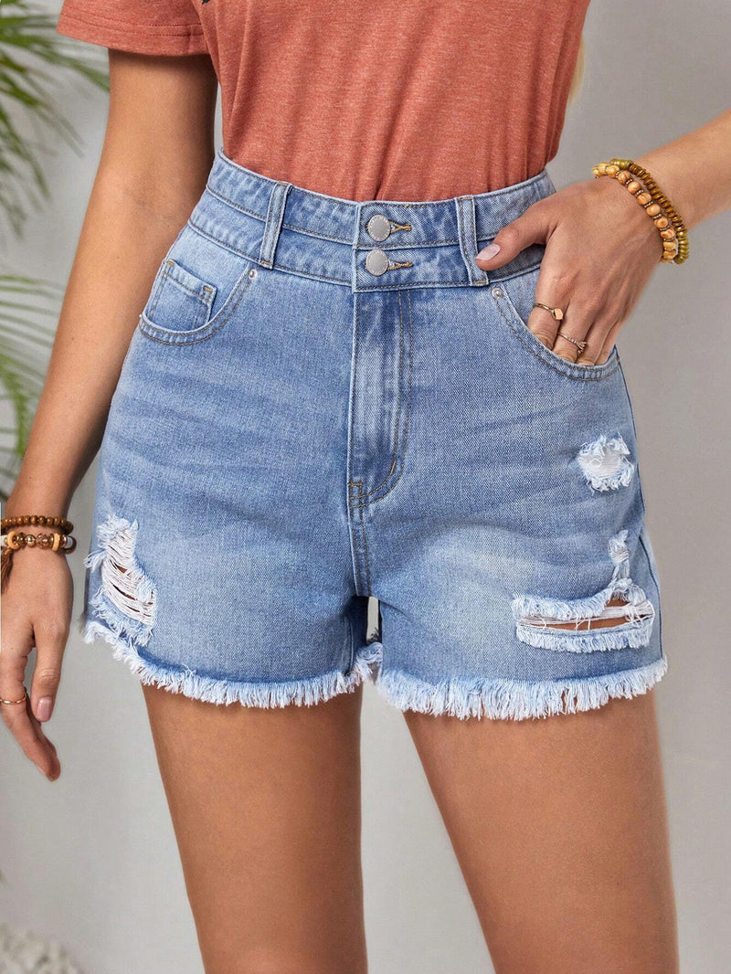 LUNE Shorts De Mezclilla Desgastados Para Mujeres