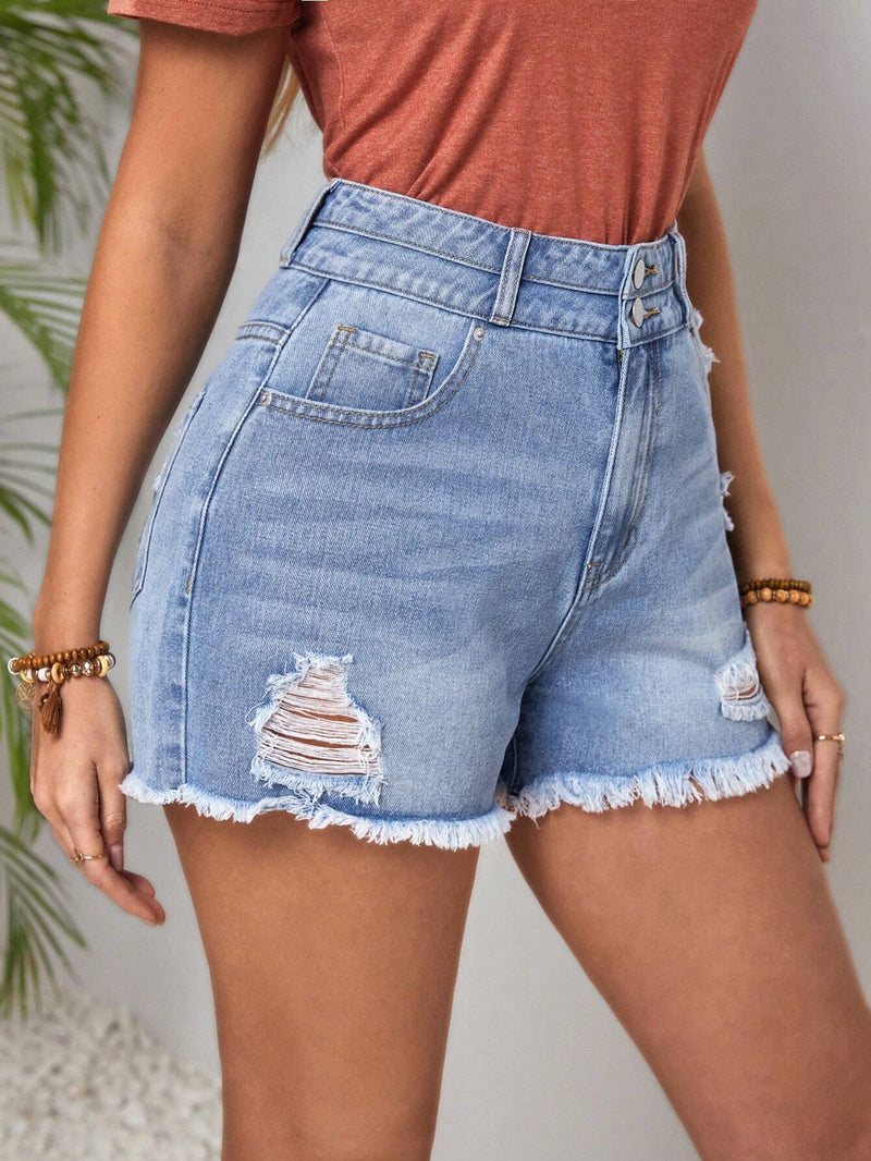 LUNE Shorts De Mezclilla Desgastados Para Mujeres