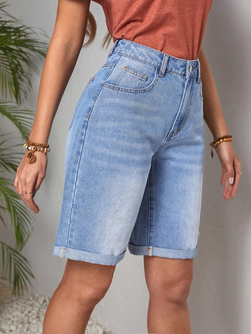 LUNE Shorts Vaqueros Con Dobladillo Deshilachado Y Detalle Desgastado Para Mujer