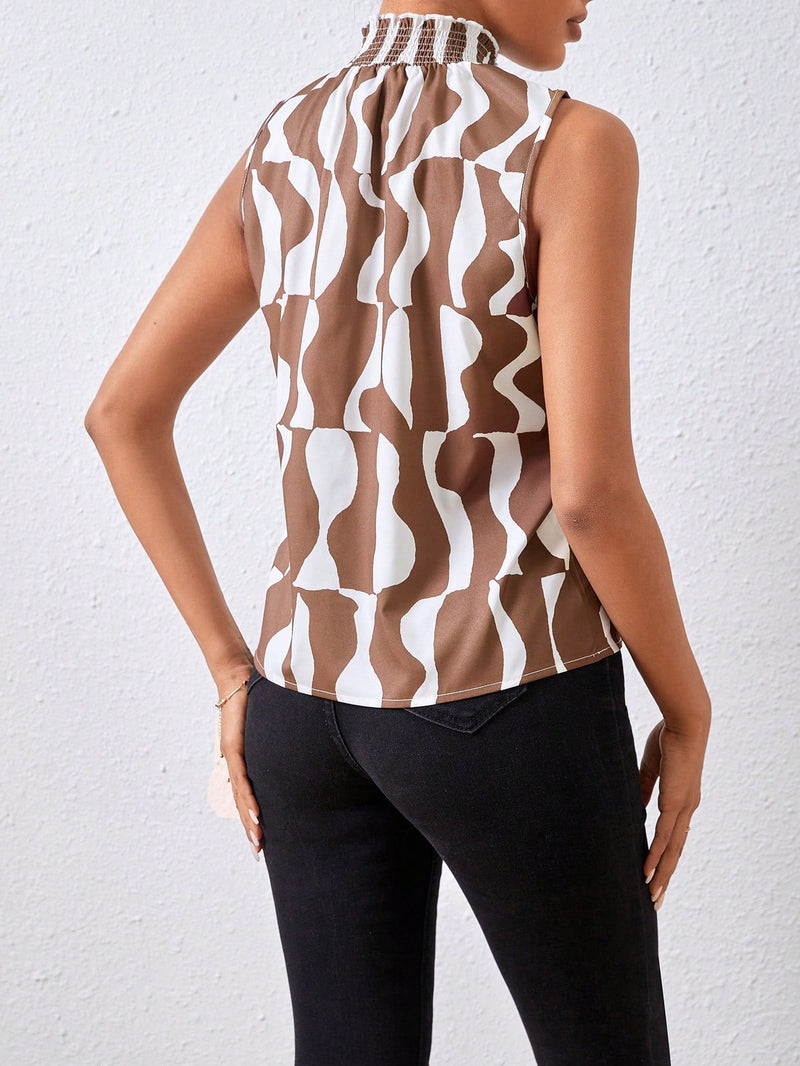 Prive Blusa Sin Mangas Fruncida Con Cuello Simulado Y Estampado Geometrico Para Mujer