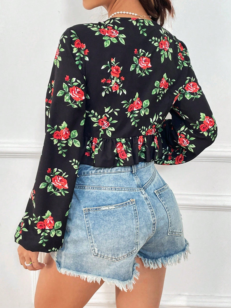 WYWH Camisa De Manga Larga Con Estampado De Flores Para Mujer