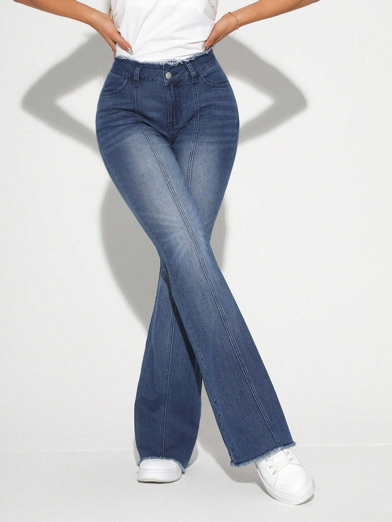 Tall Jeans Acampanados Y Deshilachados Para Mujer Con Efecto Lavado