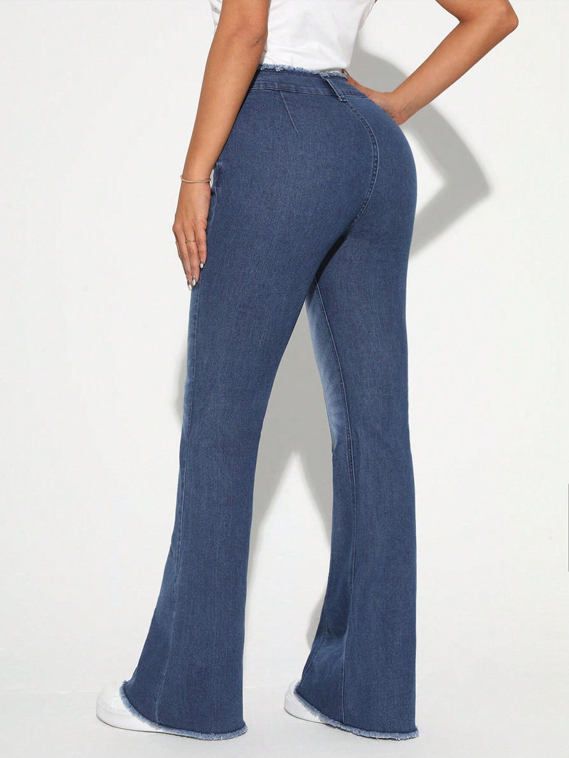 Tall Jeans Acampanados Y Deshilachados Para Mujer Con Efecto Lavado