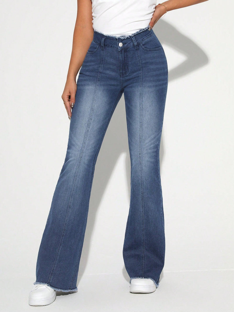 Tall Jeans Acampanados Y Deshilachados Para Mujer Con Efecto Lavado