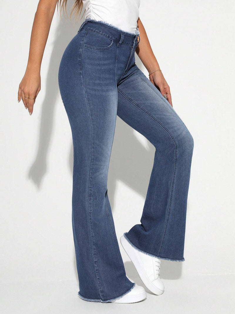 Tall Jeans Acampanados Y Deshilachados Para Mujer Con Efecto Lavado