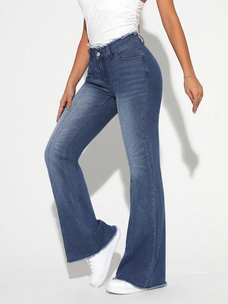 Tall Jeans Acampanados Y Deshilachados Para Mujer Con Efecto Lavado