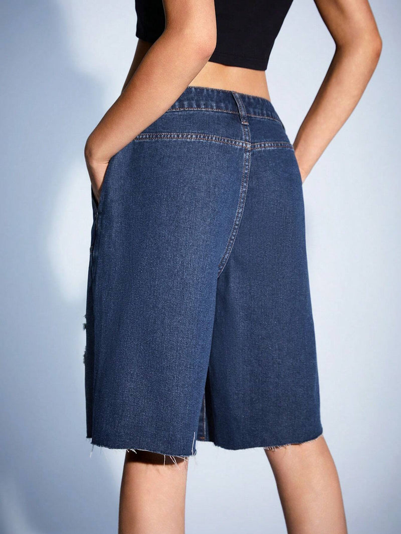 Forever 21 Pantalones Cortos De Mezclilla Desgastados Para Mujeres