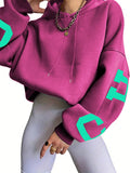 Ezwear sudadera con capucha informal para mujer con estampado de letras, para otono/invierno