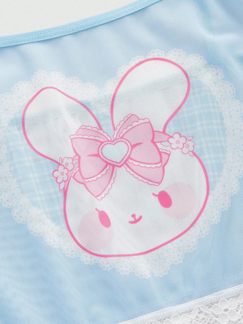 ROMWE Kawaii Lindo Conjunto De Ropa Interior De Encaje De Conejo