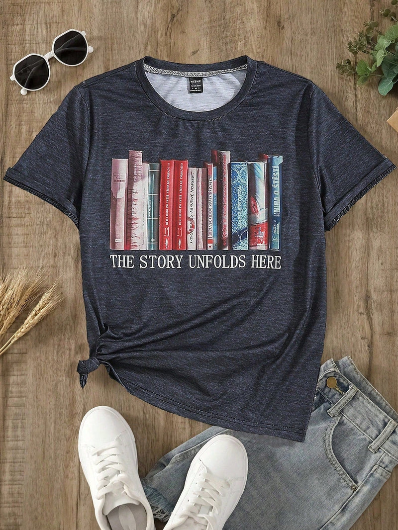 Camiseta Impresa Con Libro Y Letra