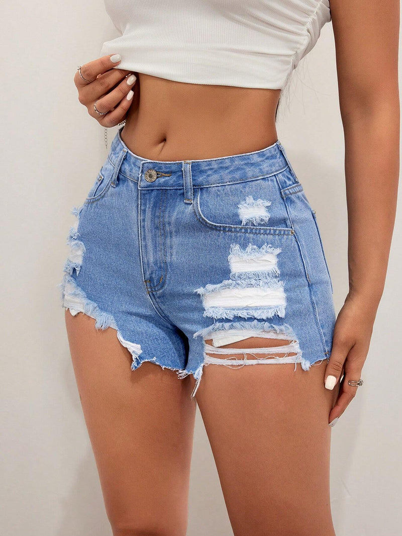 Shorts De Mezclilla Desgastados Para Mujer