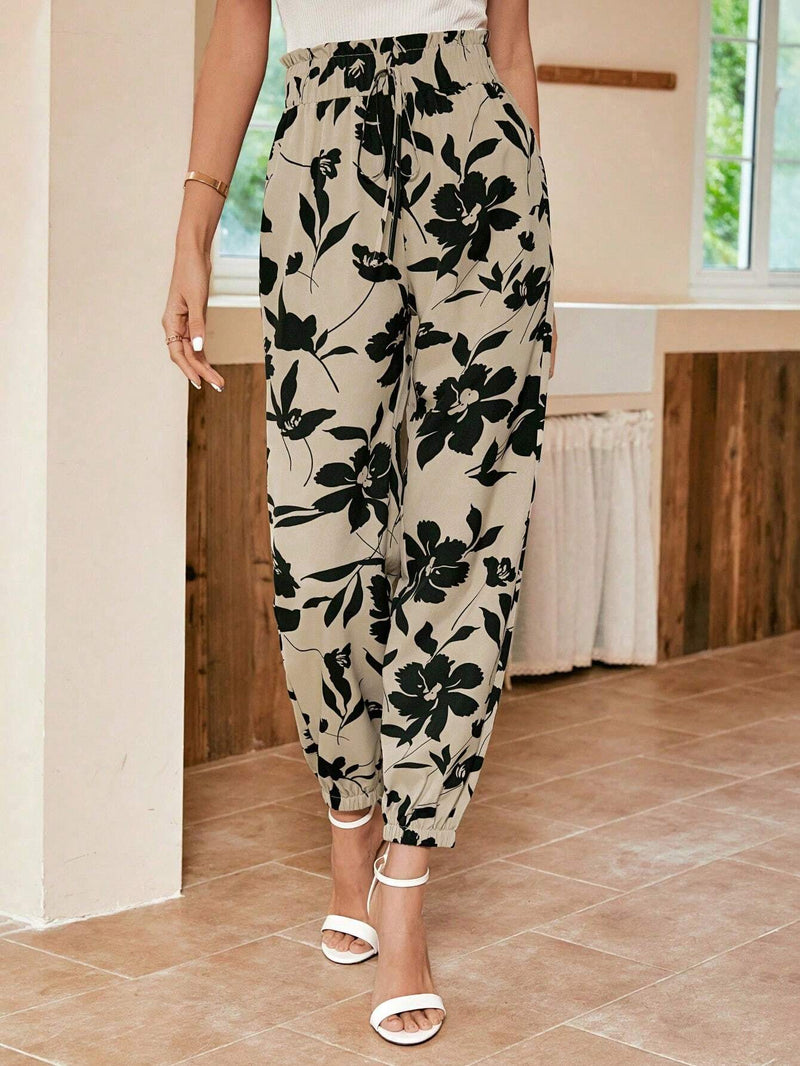 LUNE Pantalones Casuales Con Forma De Zanahoria Estampados Para Mujeres En Primavera