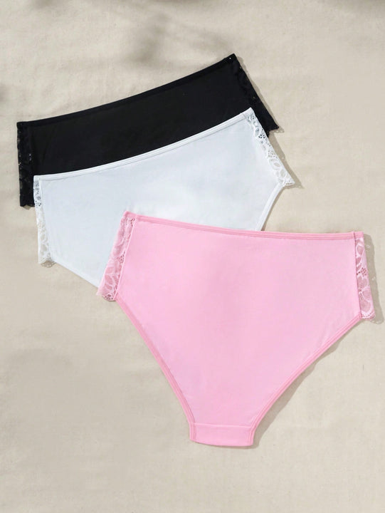 3 Piezas De Lenceria: Bragas De Triangulo Con Panel De Encaje
