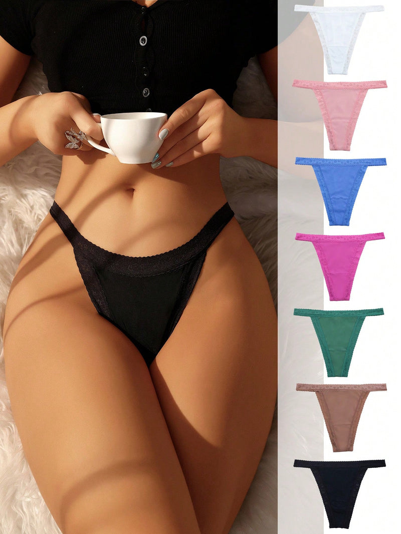 Tanga Con Encaje Y Color Solido Para Mujer