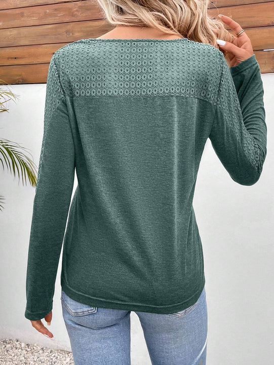 Frenchy Camiseta De Manga Larga Para Mujer Con Escote En V Y Aplique De Encaje