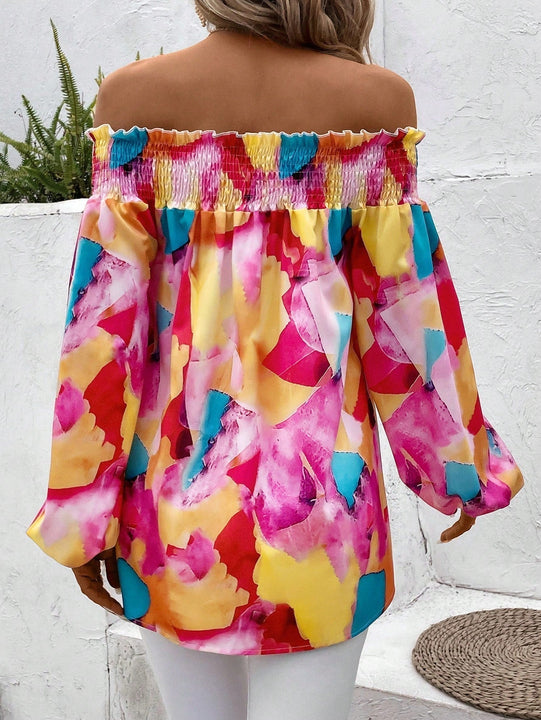 VCAY Camisa De Mujer Con Hombros Descubiertos Y Estampado Geometrico