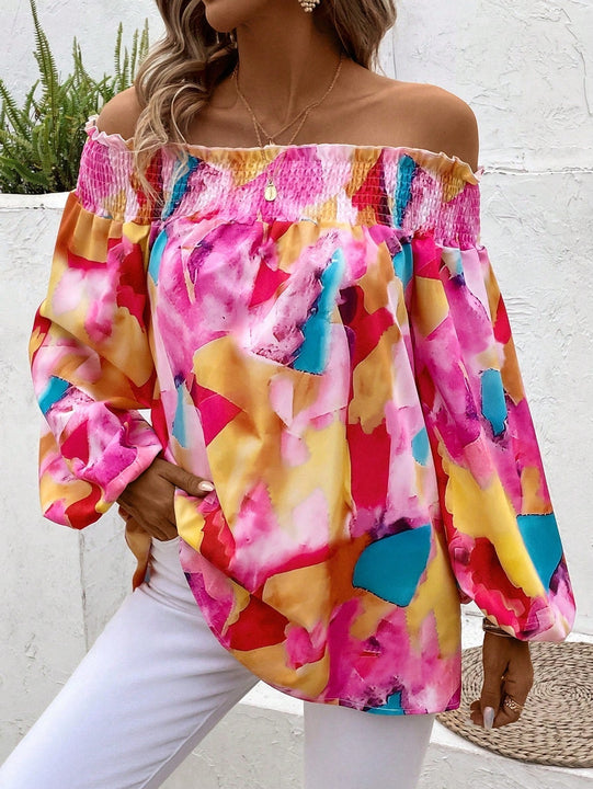 VCAY Camisa De Mujer Con Hombros Descubiertos Y Estampado Geometrico