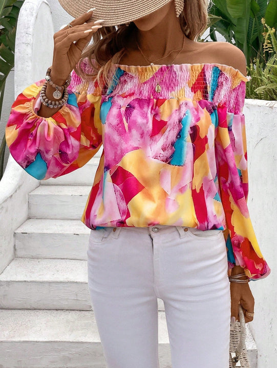 VCAY Camisa De Mujer Con Hombros Descubiertos Y Estampado Geometrico