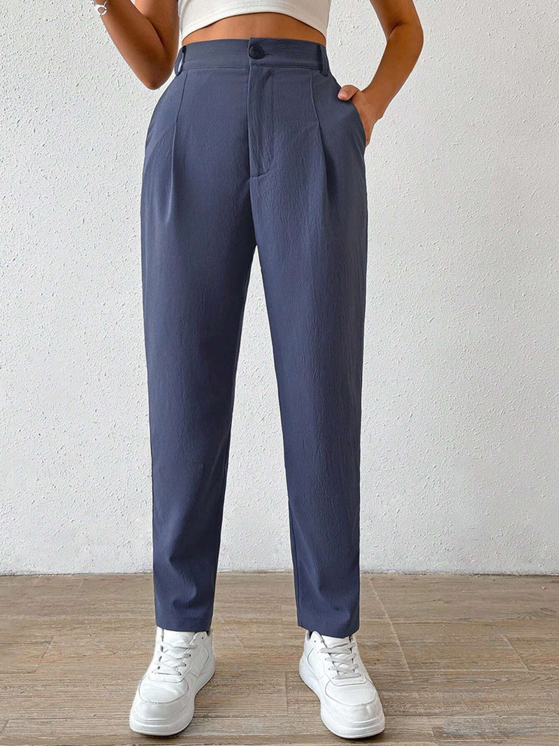 Prive Pantalones Conicos De Cintura Alta Con Bolsillos Para Mujer