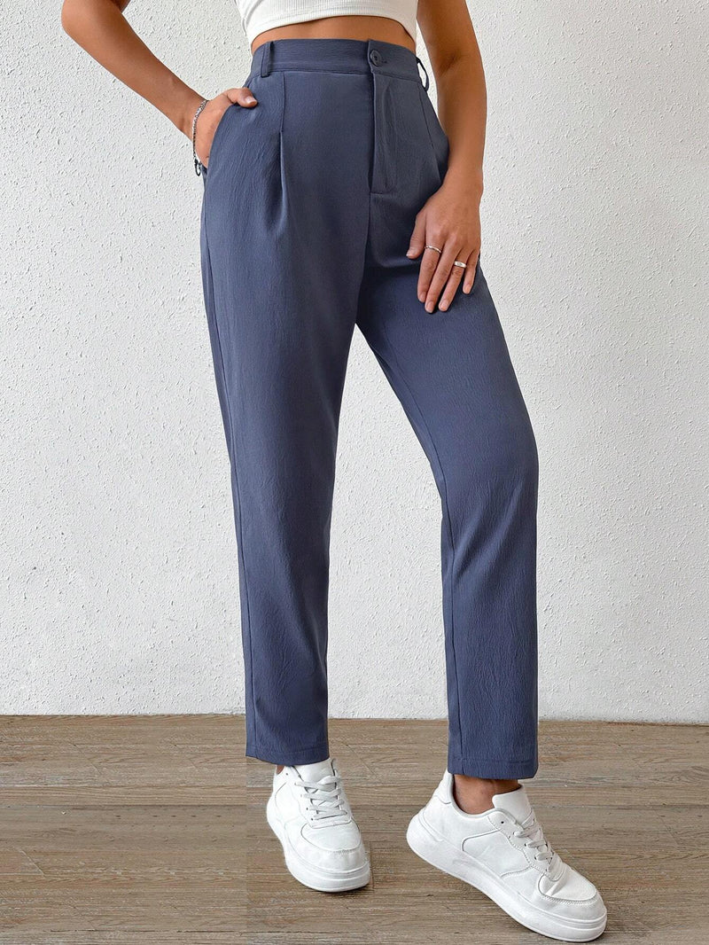 Prive Pantalones Conicos De Cintura Alta Con Bolsillos Para Mujer