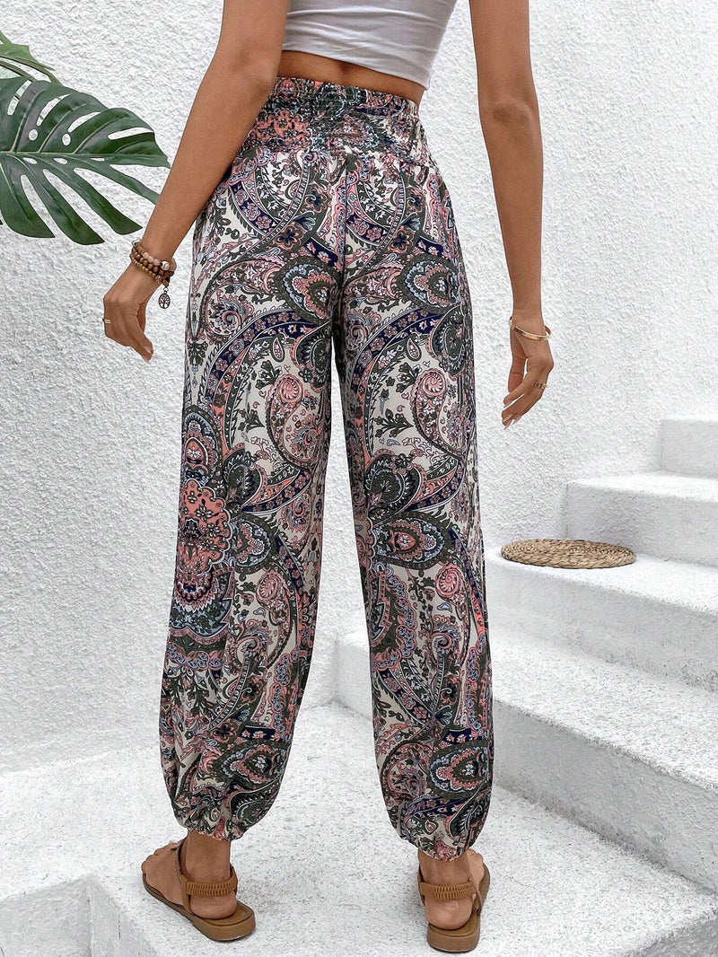 VCAY Pantalones Estampados Completos De Cintura Alta De Estampado Paisley