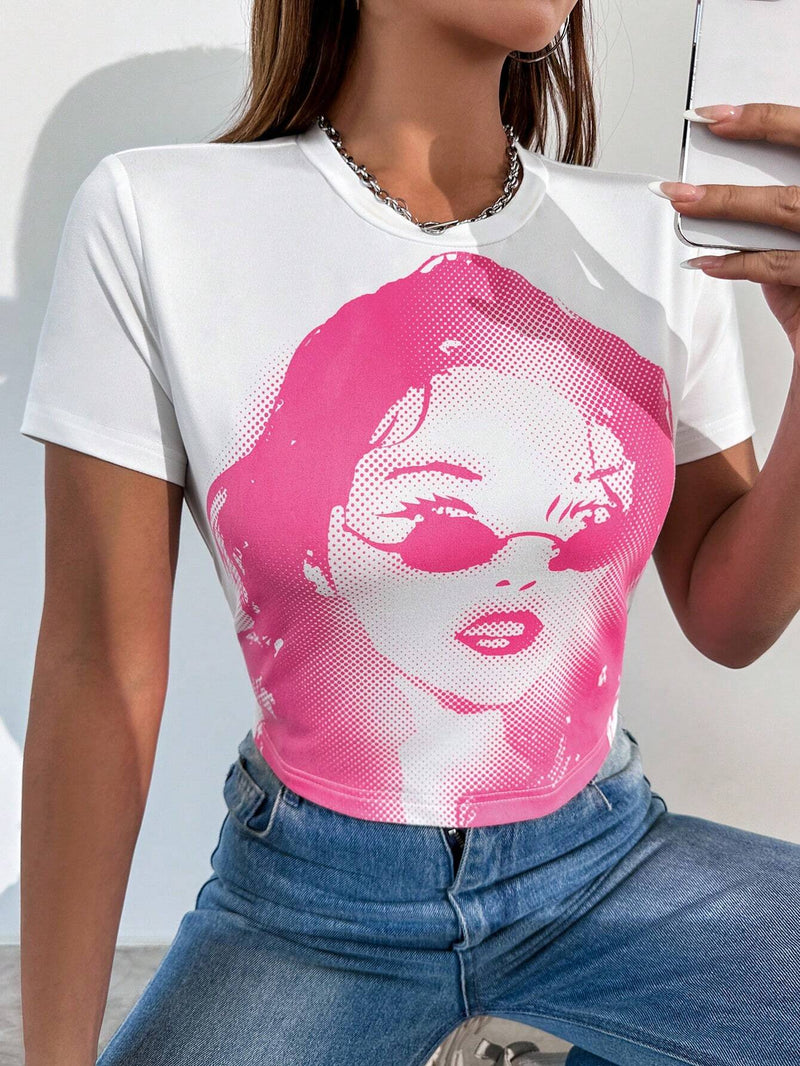 Camiseta De Mujer Con Retrato Impreso