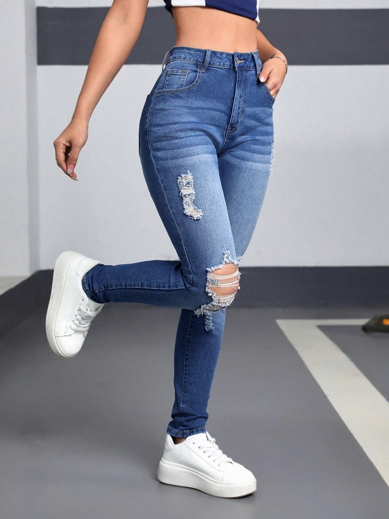 EZwear Jeans Slim Fit Para Mujeres Con Estilo Desgastado