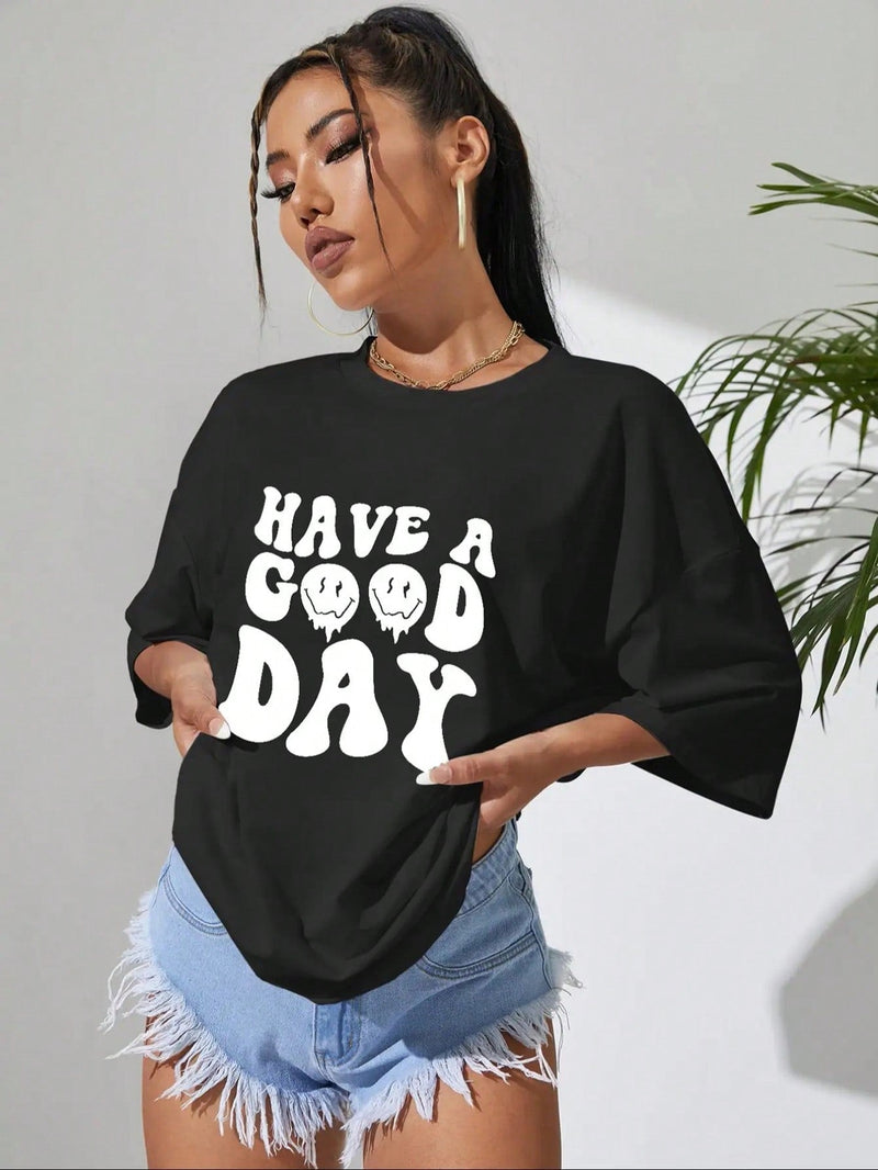 Camiseta Estampada De Mujer Con Patron Y Letras Personalizadas