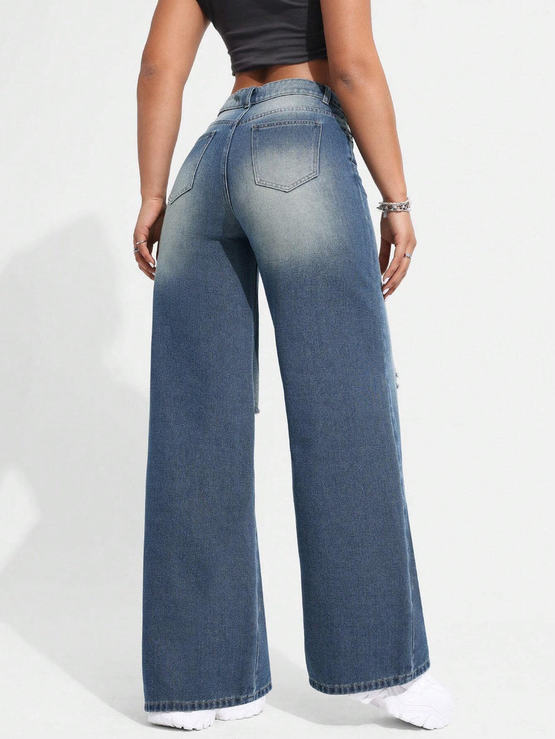 EZwear Jeans Lavados Y Desgastados Con Agujeros Para Mujer