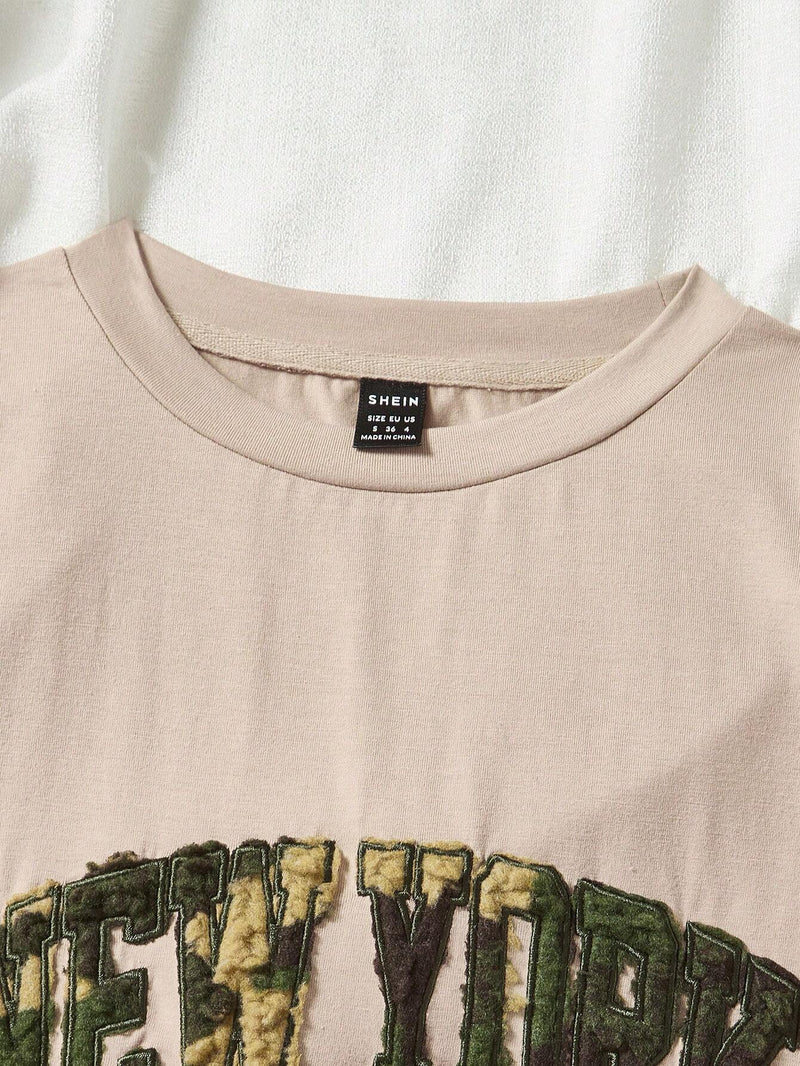 Camiseta De Mujer De Punto Con Letras Bordadas