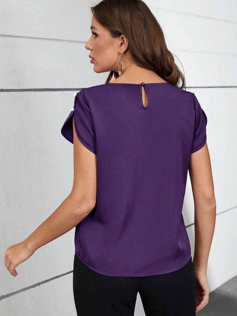 Clasi Camisa De Manga Corta Para Mujer Con Cuello Plisado