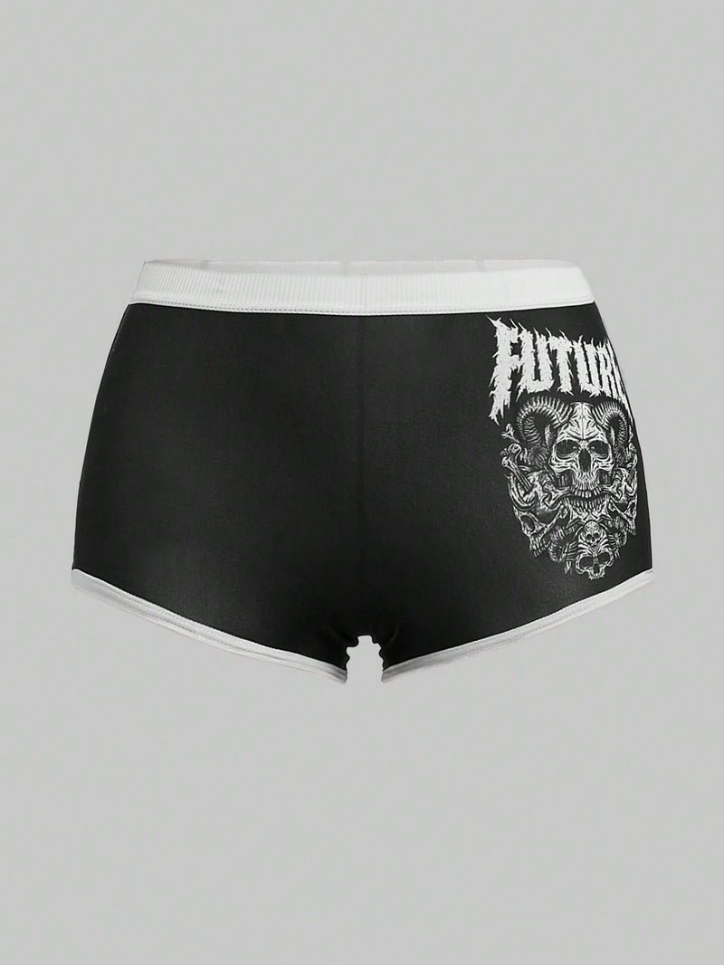 saltyvibespage 1 Pieza Ropa Interior Tipo Shorts Para Mujeres Con Patrones Goticos Y Letras Impresas