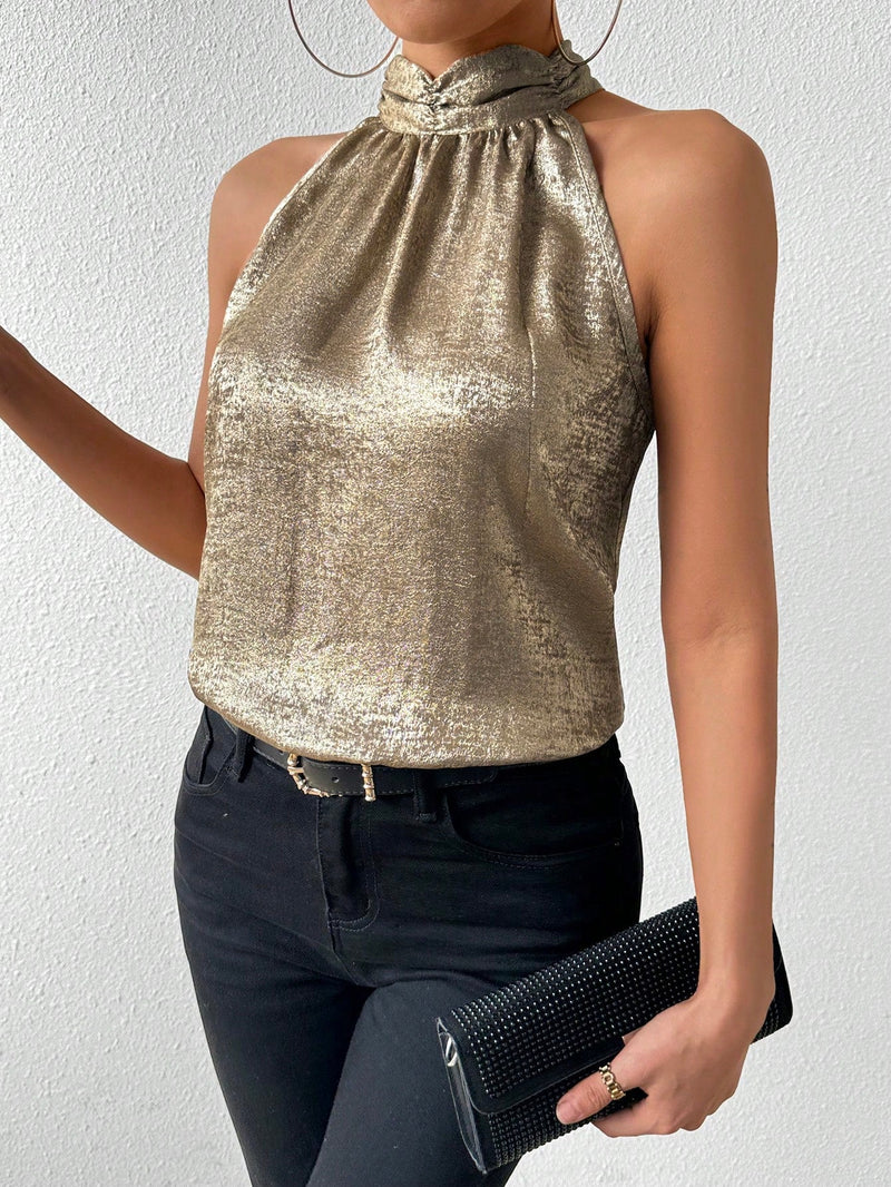 Prive Camisa De Cuello Halter Brillante Para Mujer