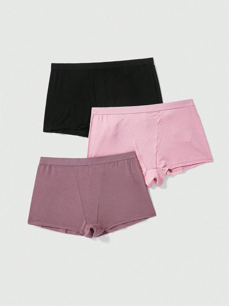 ROMWE Ropa Interior Femenina Tipo Shorts En Colores Solidos, Paquete De 3 Piezas