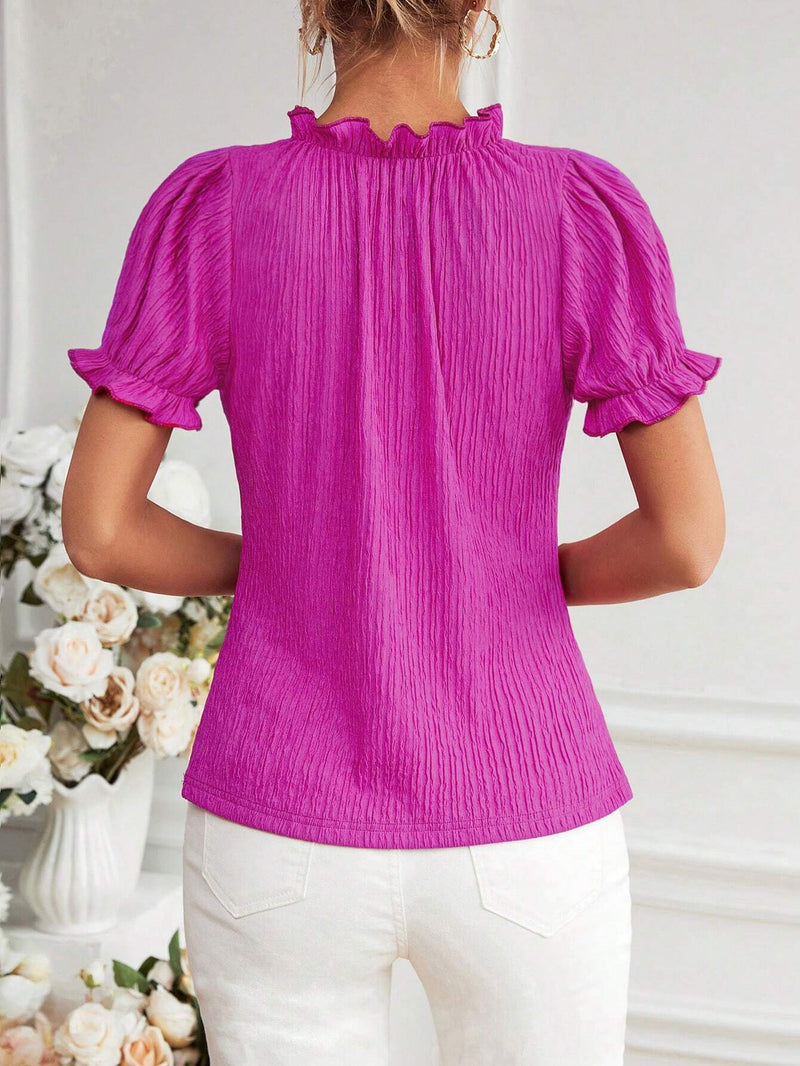 Frenchy Camiseta De Mujer Elegante Con Cuello En V Y Ribete De Volantes