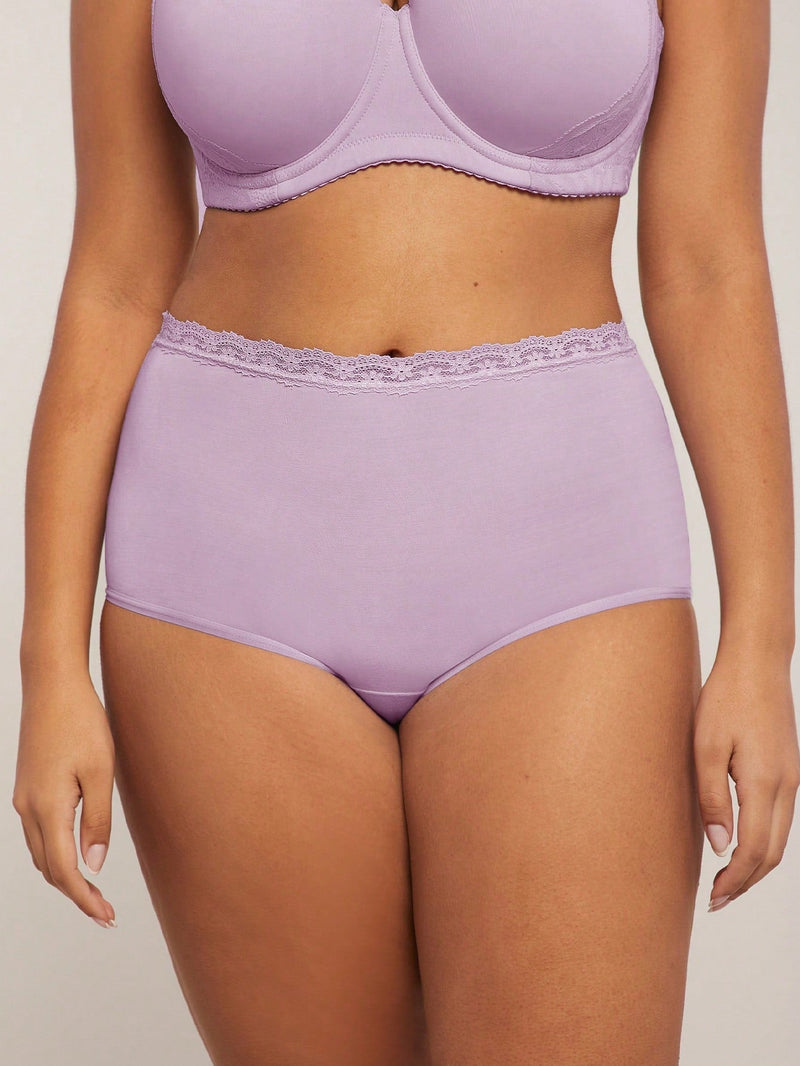 LUVLETTE Conjunto De 3 Panties Cortos De Cintura Alta Para Mujeres Con Encaje, Hechos De Modal