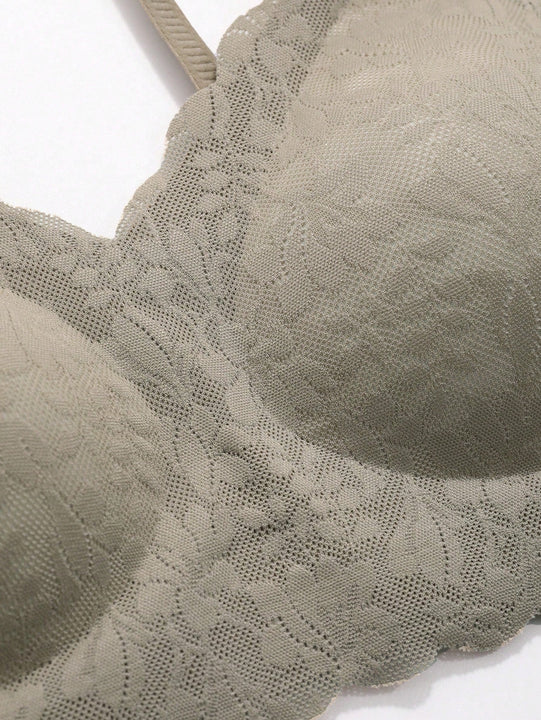 DAZY Bralette De Encaje Y Color Solido Con Borde Festoneado