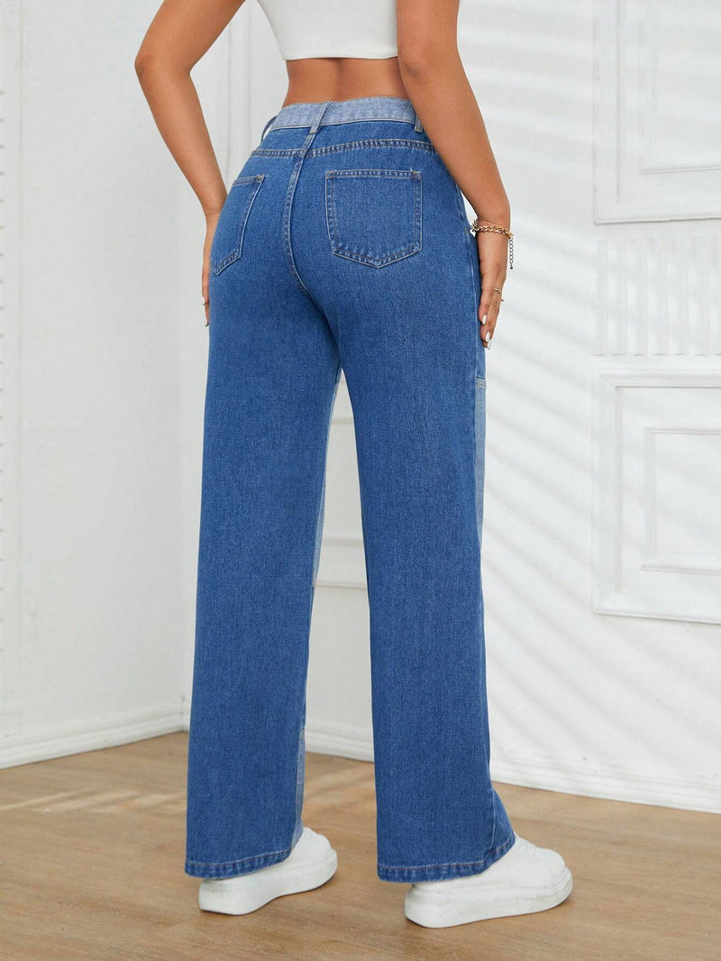 SXY Jeans De Pierna Recta Con Bloque De Color Para Mujer