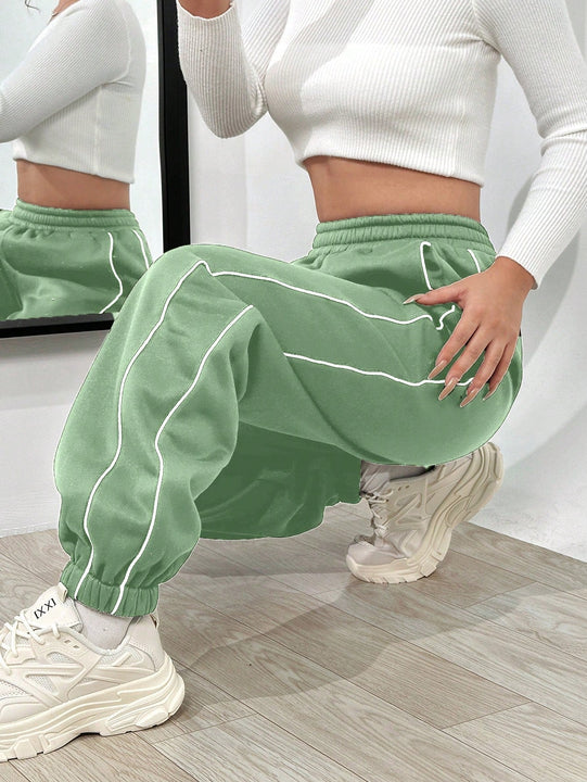 Essnce Pantalones Con Dobladillo Enrollado Y Bloques De Color Con Cintura Elastica Para Mujer