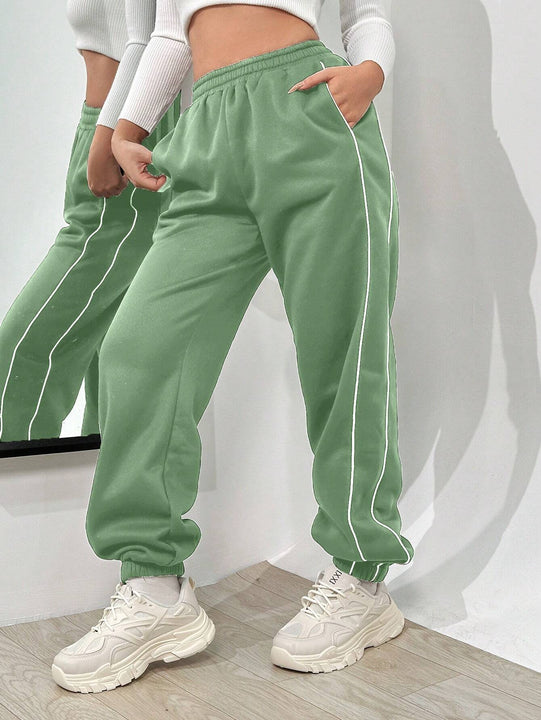 Essnce Pantalones Con Dobladillo Enrollado Y Bloques De Color Con Cintura Elastica Para Mujer