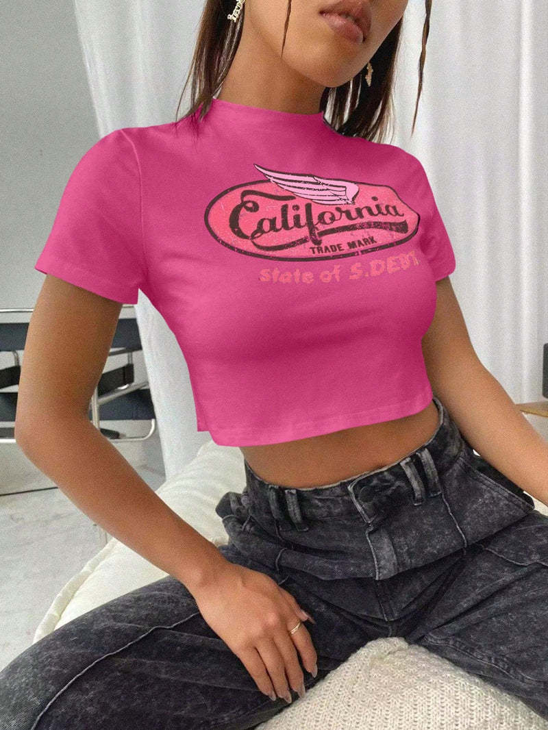 Coolane Camiseta Corta De Manga Corta Con Estampado Retro Para Mujeres