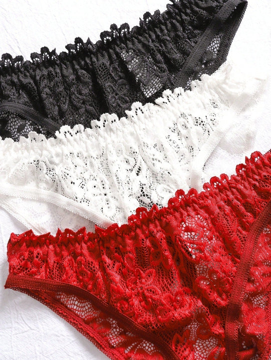 3 Piezas Ropa Interior De Encaje Sexy Para Mujeres