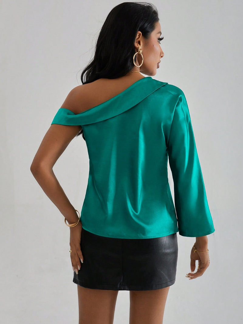 Prive Blusa De Color Liso Con Cuello Asimetrico Para Mujer