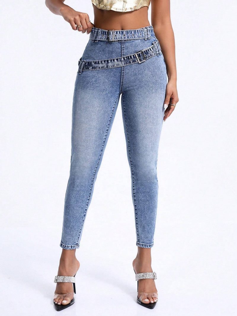 BAE Jeans Ajustados Con Diseno De Cinturon Doble