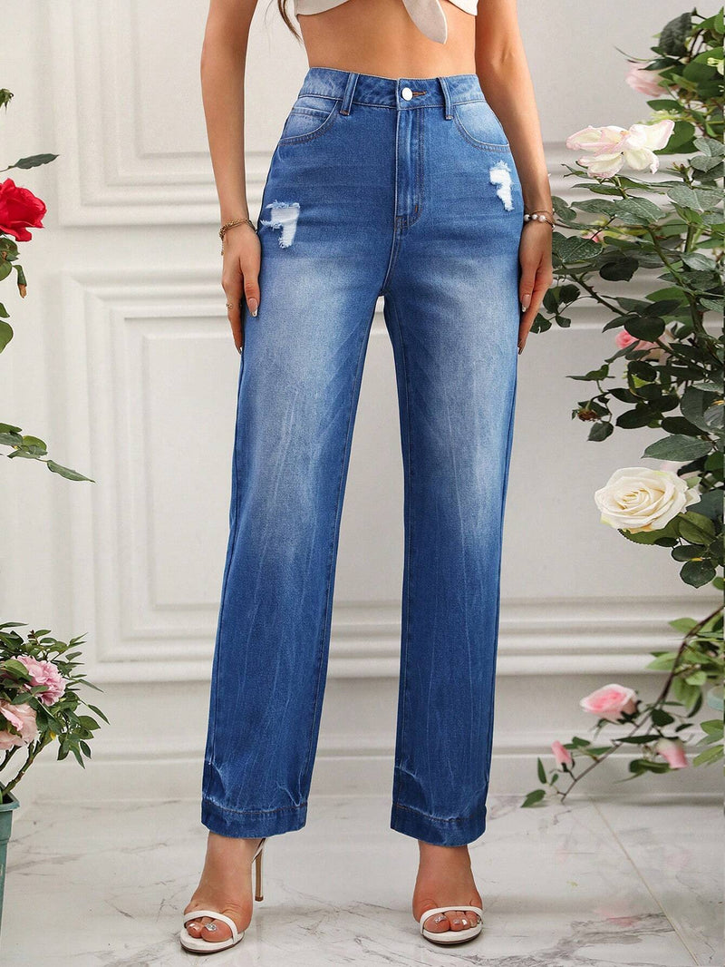 Prive Jeans De Pierna Recta Devastados Para Mujer