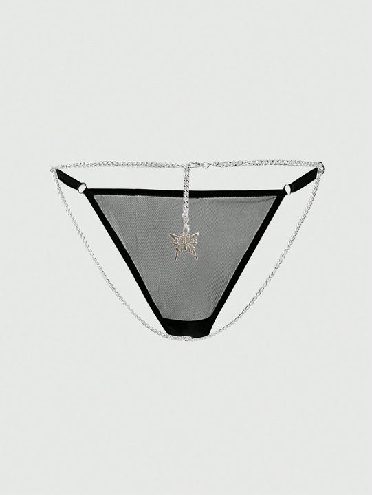 ROMWE Goth Bragas Tipo Tanga Con Detalle De Cadena Y Mariposa Estilo Gotico Para Mujer