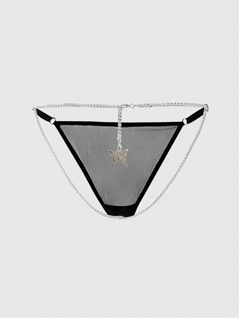 ROMWE Goth Bragas Tipo Tanga Con Detalle De Cadena Y Mariposa Estilo Gotico Para Mujer