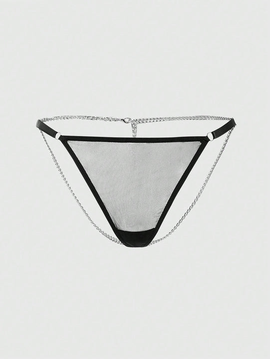 ROMWE Goth Bragas Tipo Tanga Con Detalle De Cadena Y Mariposa Estilo Gotico Para Mujer