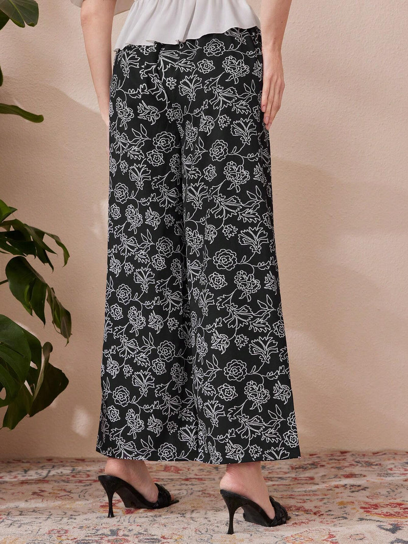 Mulvari Pantalones Amplios De Pierna Ancha Para Mujer Con Estampado Floral De Cuerpo Completo